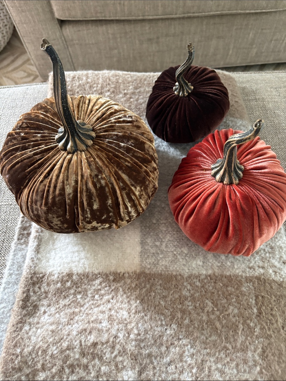 Velvet Autumn Pumpkin Décor Trio - Brown, Gold, Rust (Unbranded)